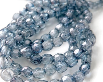 50pcs Luster Blue Fire Polished Faceted Glass Beads, 4mm size