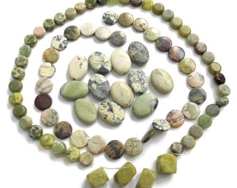 De-stash: Mix Lot of Earthy Textured Green Gemstone Beads - Turquoise (S), Jade, Agate