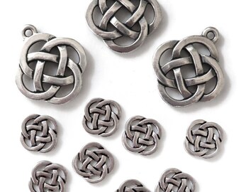 De-stash: 11 pcs Celtic Knot Charms by TierraCast, 2 sizes - 3 Pendant Charms and 8 Connectors