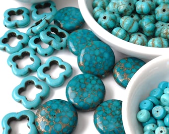 De-stash: Mix Lot of Ocean Aqua Beads, Turquoise (S), Glass - Beach Jewelry Making