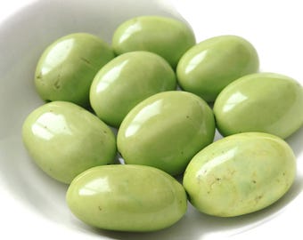 De-stash: Bright Lime Green Chalk Turquoise Beads, Oval Rounded Shape, 17x13mm, 9 pcs