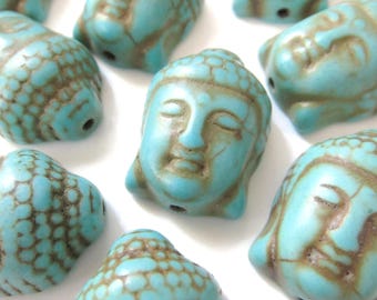 De-stash: 11 pcs Buddha Head Charms, Faux Patina'ed Turquoise