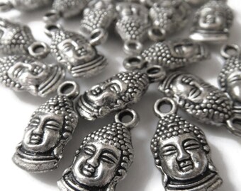 De-stash: 25 pcs Buddha Head Charms, Tibetan Style Buddhist Charm, Antiqued Silver