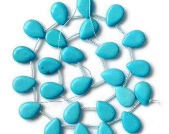 De-stash: Bright Aqua Chalk Turquoise Teardrop Beads, 11x15mm Flat Pear Shape, 25 pcs