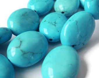 De-stash: Bright Aqua Chalk Turquoise Beads, 18x14mm Oval Shape, 16" strand