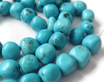 De-stash: Bright Aqua Chalk Turquoise Beads, Small Nuggets, approx 20" total