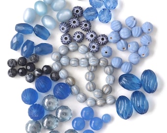 De-stash: Mix Lot of Blue Beads, Turquoise (S), Glass - Beach Jewelry Making
