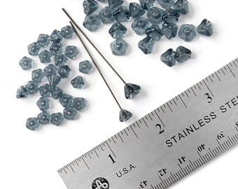 De-stash: Montana Blue Glass Flower Beads, Lot of 2 sizes, 4x6mm, 6x9mm
