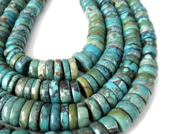 De-stash: Earthy Textured Turquoise Beads, Graduated Heishi Shape for Necklace, 6mm, 8mm, 10mm