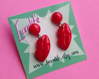 Kiss and Tell -  Vintage-inspired bakelite fakelite red lips earrings - 1940's 50's style by Luxulite