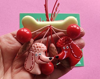 Poodle Parade!  - cascade brooch - Vintage kitsch by Luxulite