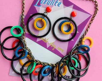 Ring-a-ding-ding! Deco Dame Statement Kreis Kette - Luxulite Halskette Vintage inspiriert