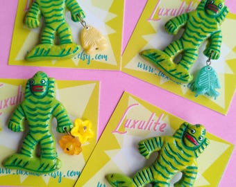 Summerween Creature Feature Brooch!  - Vintage bakelite fakelite inspired Swamp Monster by Luxulite