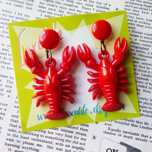 Classic Luxulite Novelty Red Lobster Earrings 1940's vintage inspired earrings handmade by Luxulite Red