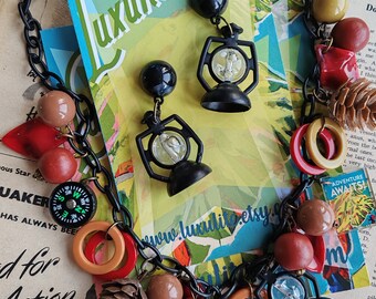 Adventure Awaits! Outdoors themed novelty vintage Bakelite inspired necklace  - 1940's 50's  style.