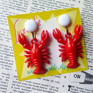 Classic Luxulite Novelty Red Lobster Earrings 1940's vintage inspired earrings handmade by Luxulite White