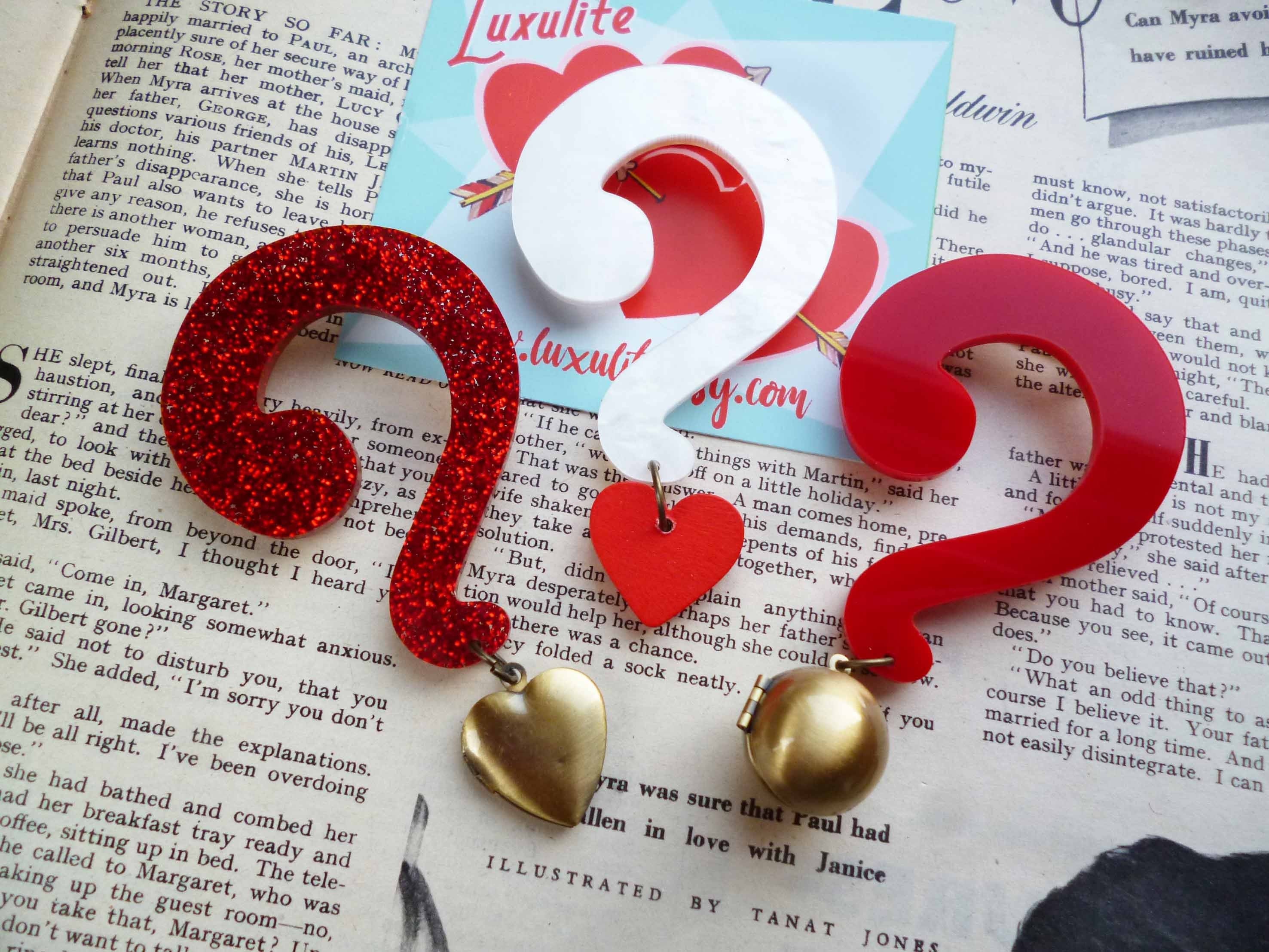 Vintage Valentine - Red Glitter, Pearl, or Red Secret Love Question M…