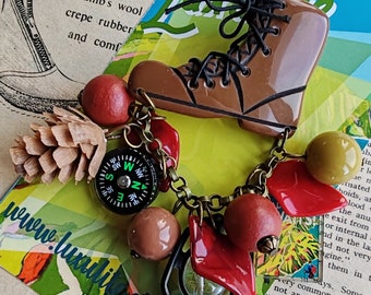 Adventure Awaits! Outdoors themed novelty vintage Bakelite inspired hiking boot brooch  - 1940's 50's  style.