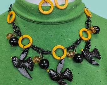 Blackbird vintage inspired necklace and optional matching earrings by Luxulite - 1940s 50s bakelite fakelite style