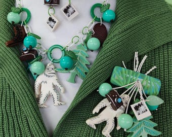 I Believe in the Yeti - Necklace - Brooch - Earrings Abominable Snowman separates! - Handmade 1940s style - Bakelite Fakelite