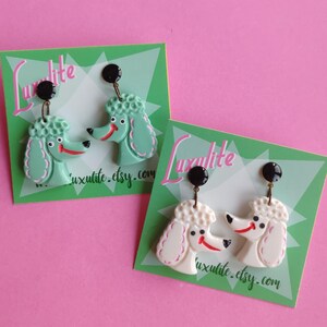 Poodle Parade! - white or peppermint poodle earrings - Vintage kitsch by Luxulite image 3