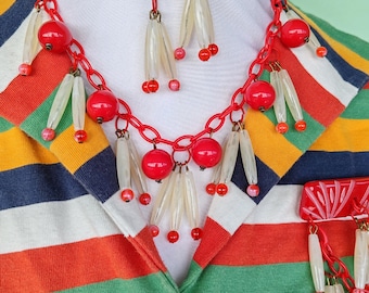 Matchmaker - Novelty red and cream Matchstick XL Jangle brooch, necklace and earrings - Handmade 1940s style by Luxulite