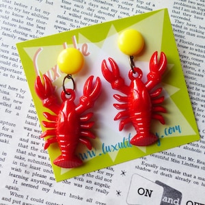 Classic Luxulite Novelty Red Lobster Earrings 1940's vintage inspired earrings handmade by Luxulite Yellow