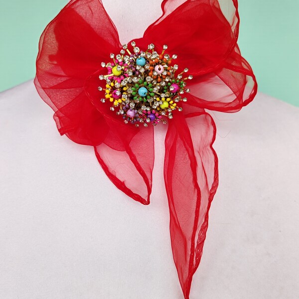 XL Hollywood Starburst brooch! 1950s style colourful sparkly handmade pin by Luxulite