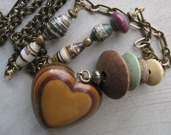 Oh My Heart Large Wooden Charm Dangle Necklace!