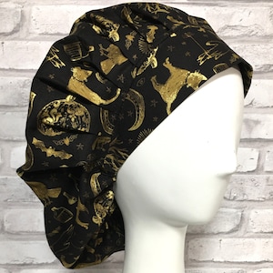Bouffant scrub caps for women Halloween Black and Gold Chemo Cap Surgical Veterinarian Nurse Cap 0205