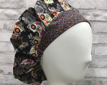 Bouffant Scrub Cap Hat for Women - Sugar Skulls - Sleep cap - 0120
