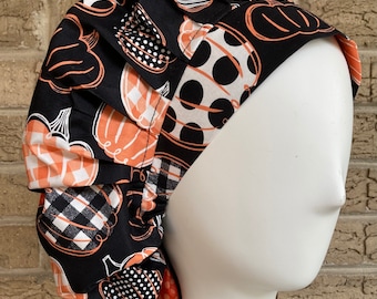 Pumpkin Bouffant Scrub Cap: Fall Black Cotton Surgical Hat