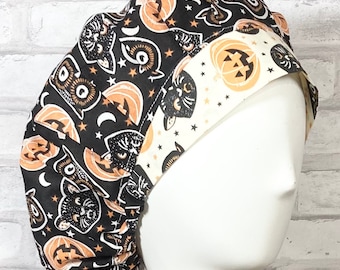 Halloween Scrub Cap Hat for Women - Bouffant Pumpkins, Cats, Owls 0119