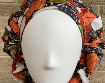 Fall Pumpkins Satin-Lined Bouffant Scrub Cap: Women's Chemo/Nurse Hat - 0280Lw