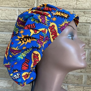 Bouffant Scrub Cap Sleep Hat for Women hair protection  - Super Hero Expressions 0085