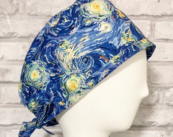 Men's Scrub hat Blue and Yellow Swirls Starry Night 0041