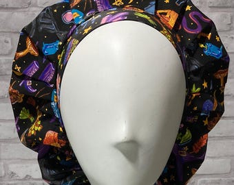 Halloween Witches Brew Scrub Cap: Satin Lined Bouffant Hat