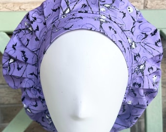 Satin Lined Halloween Scrub Cap: Jack's Bats, Bouffant Surgical Hat - 0121Lb