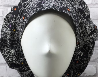 Satin Lined Scrub Hat Halloween Bouffant Cap Spider Webs - 0050Lb