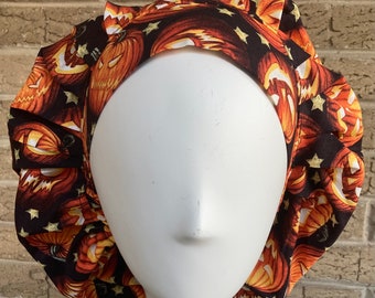 Halloween Jack-o-lanterns Scrub Cap: Satin Lined Bouffant Hat