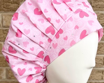 Bouffant Scrub Cap Hat for Women - Pink Glitter Hearts - 0282