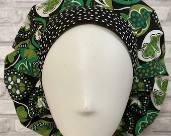 Satin lined bouffant Scrub Cap Hat for Women - Shamrock Medallions- 0268L