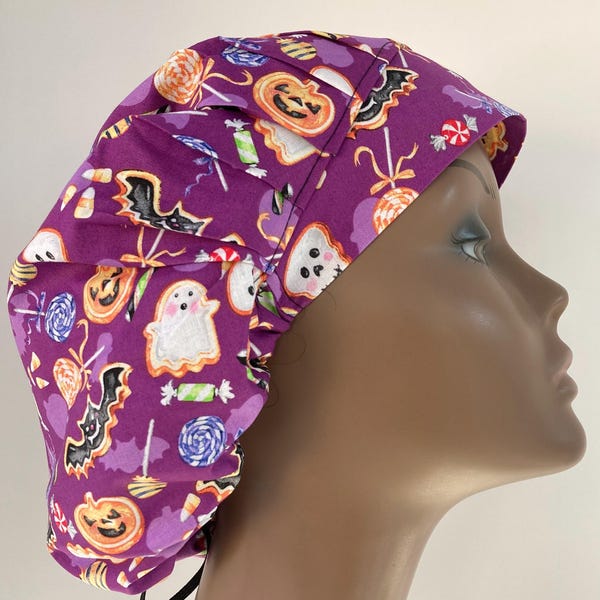 Halloween Cookie Scrub Cap: Bouffant Hat, Chemo/Surgical/Vet Nurse