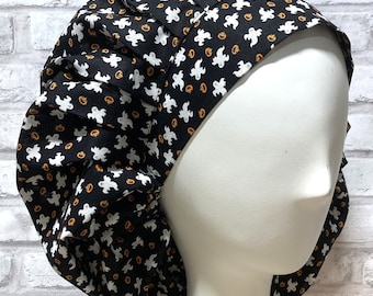 Halloween Ghosts and Pumpkins Scrub Cap: Bouffant Nurse Hat