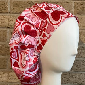 Valentine Hearts Scrub Hat for Women Surgical Sleep Cap Melaine&#39;s Creations Medical Cap Bouffant Style Hat Red and Pink Hearts - 0089