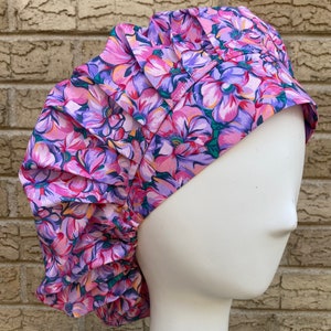 Bouffant larger scrub caps for women Pink Flowers Chemo Cap Surgical Nurse Cap 0010