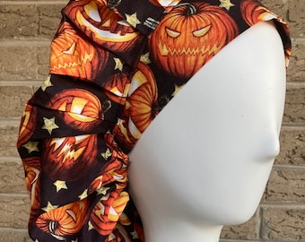Halloween Jack-o-lantern Scrub Cap: Bouffant Nurse Hat