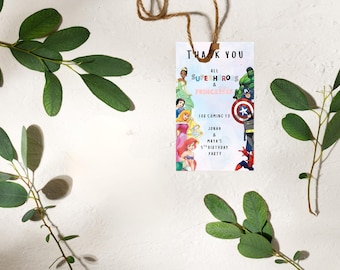 Editable Superhero Princess Thank You Tag | Superhero Princess Birthday Favour Tag | Printable Party Tag | Canva Template |