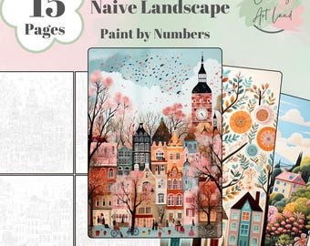 15 Naive Landscape Paint By Numbers, Landscape Coloring Pages, Color By Numbers, Adults Coloring Pages, Home Decor