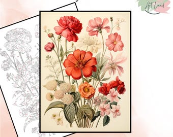 Wilde bloemen schilderen, schilderen op nummer, bloemen kleurplaten, kleuren op nummer, kleurplaten voor volwassenen, huismuurdecoratie